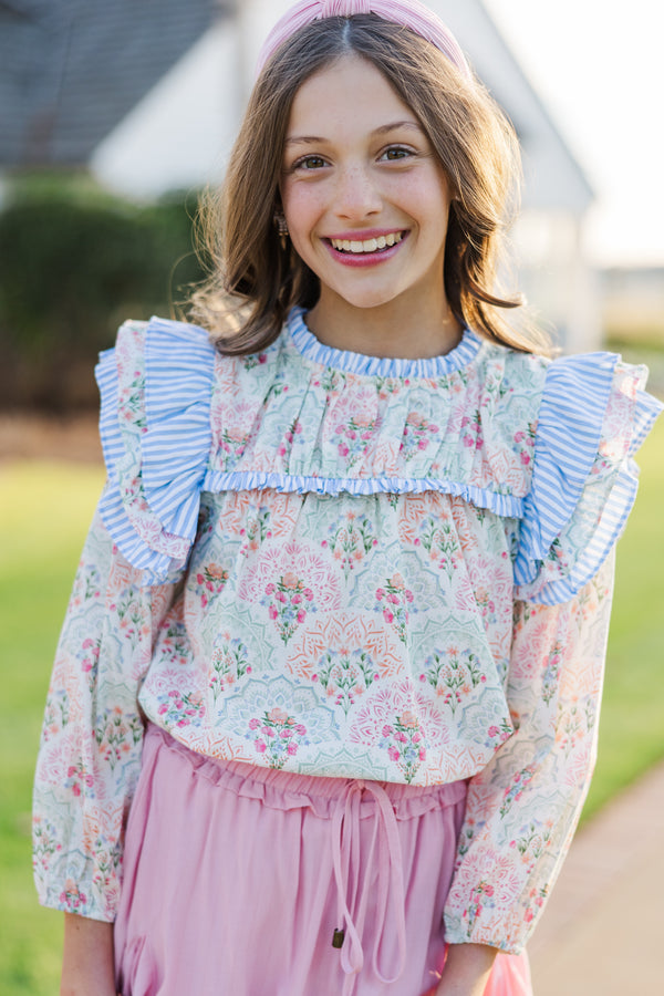 Girls: Full Of Love Orange Medallion L/S Blouse