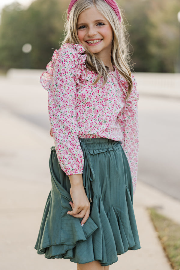 Girls: The Colleen Pink Floral Ruffled Blouse