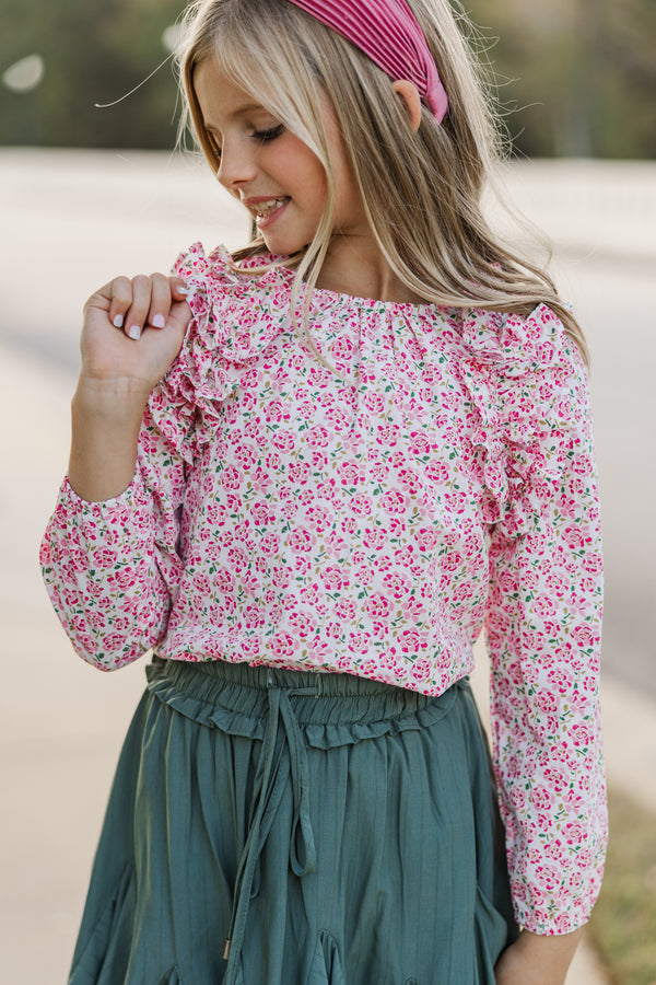 Girls: The Colleen Pink Floral Ruffled Blouse