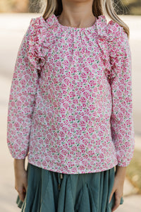 Girls: The Colleen Pink Floral Ruffled Blouse