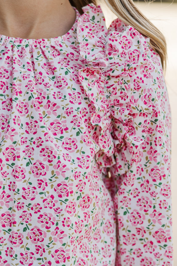 Girls: The Colleen Pink Floral Ruffled Blouse