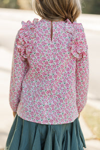 Girls: The Colleen Pink Floral Ruffled Blouse