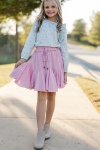 Girls: The Colleen Light Blue Ditsy Floral Ruffled Blouse