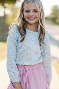 Girls: The Colleen Light Blue Ditsy Floral Ruffled Blouse