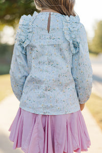 Girls: The Colleen Light Blue Ditsy Floral Ruffled Blouse