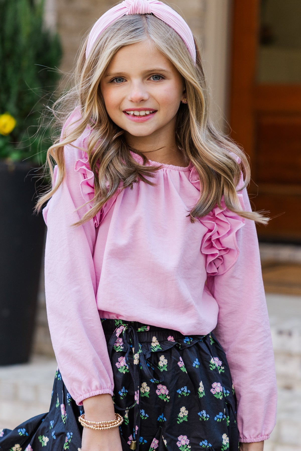 Girls: The Colleen Pink Ruffled Blouse – Shop the Mint
