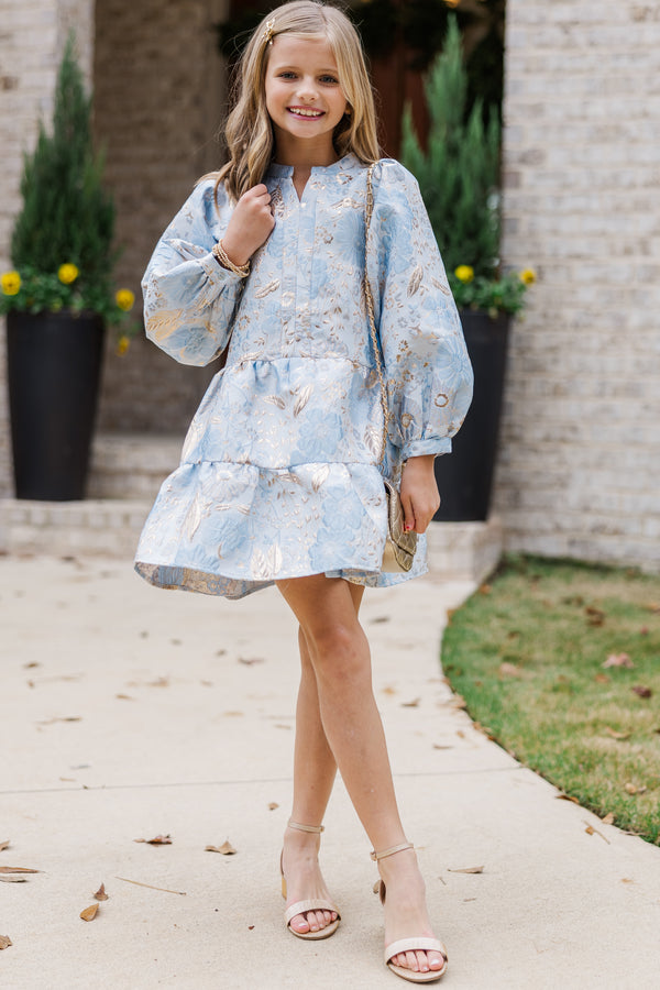 blue floral girls dress Blue floral print flower girl dress