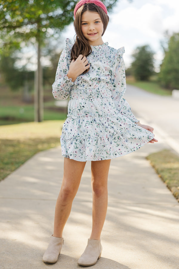 Girls: Walk My Way Light Blue Floral Dress