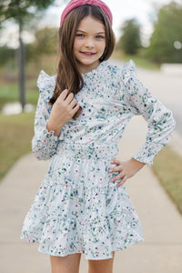 Girls: Walk My Way Light Blue Floral Dress