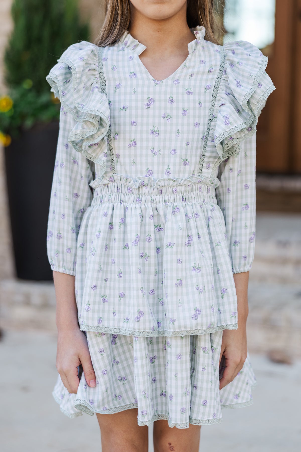 Girls: The Dana Sage Green Gingham Dress  Shop the Mint