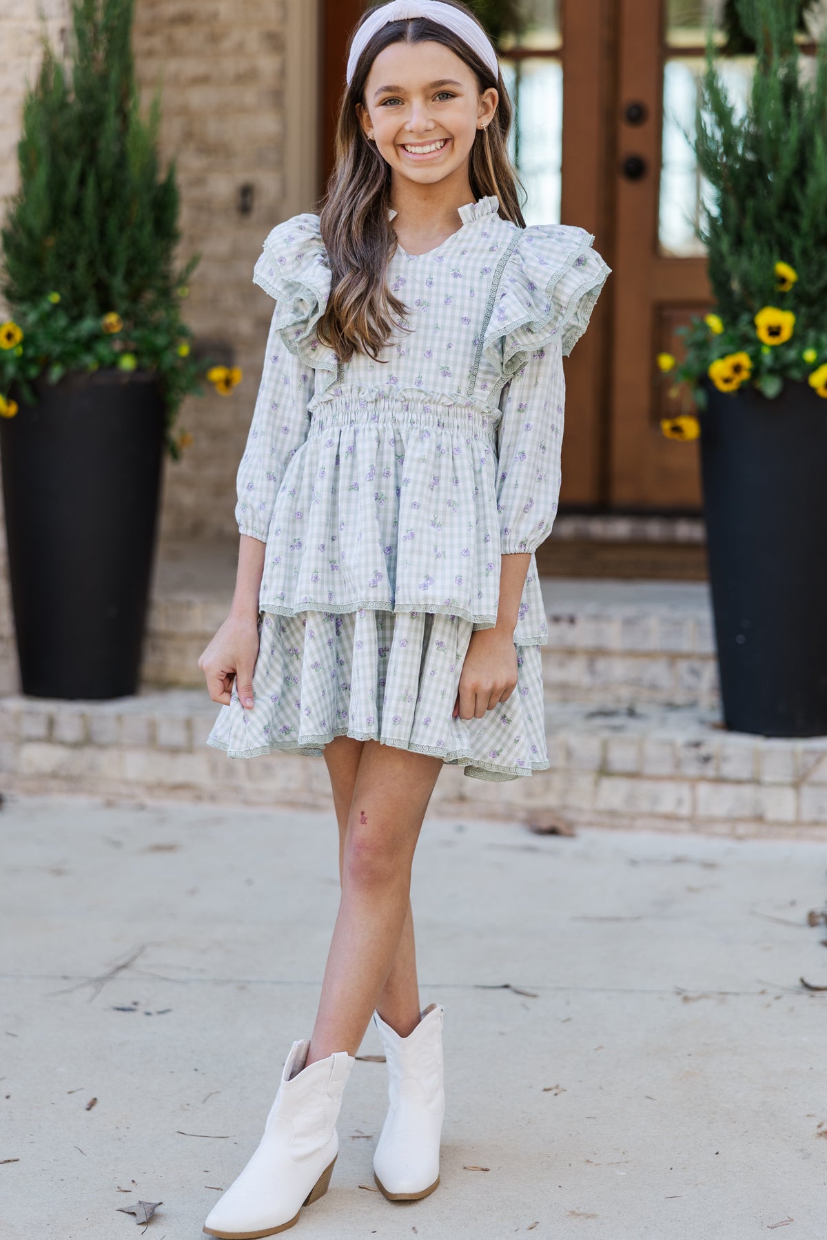 Girls: The Dana Sage Green Gingham Dress – Shop the Mint
