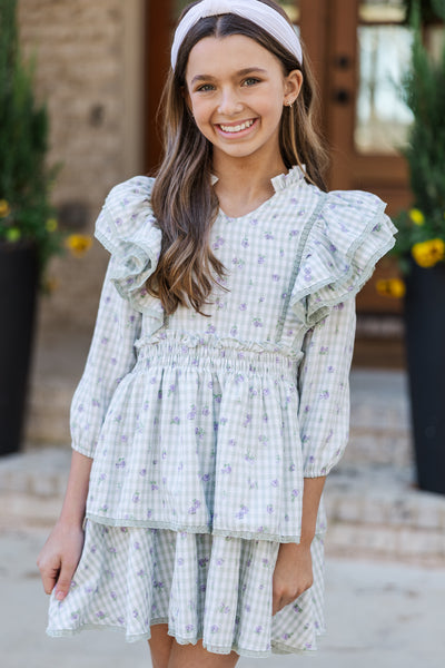 Girls: The Dana Sage Green Gingham Dress Shop the Mint Girls: The Dana Sage Green Gingham Dress Shop the Mint