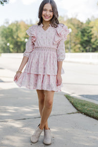 Girls: The Dana Pink Ditsy Floral Dress