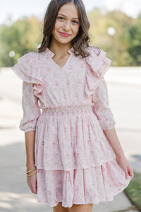 Girls: The Dana Pink Ditsy Floral Dress