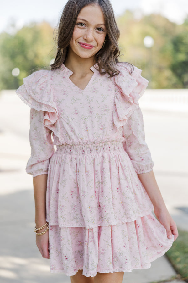 Girls: The Dana Pink Ditsy Floral Dress