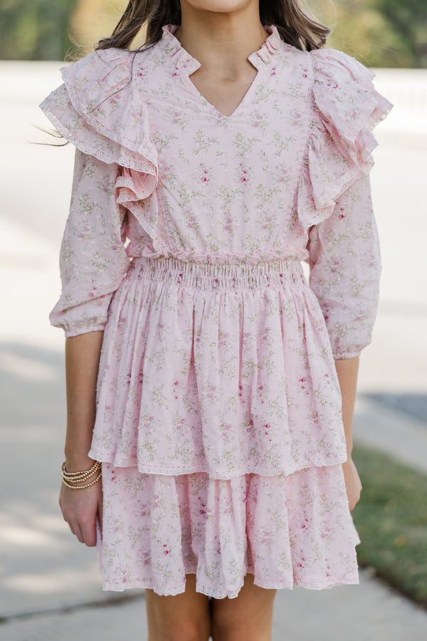 Girls: The Dana Pink Ditsy Floral Dress