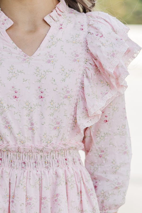 Girls: The Dana Pink Ditsy Floral Dress