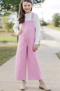 Girls: Have A Little Fun Pink Ditsy Floral Overalls