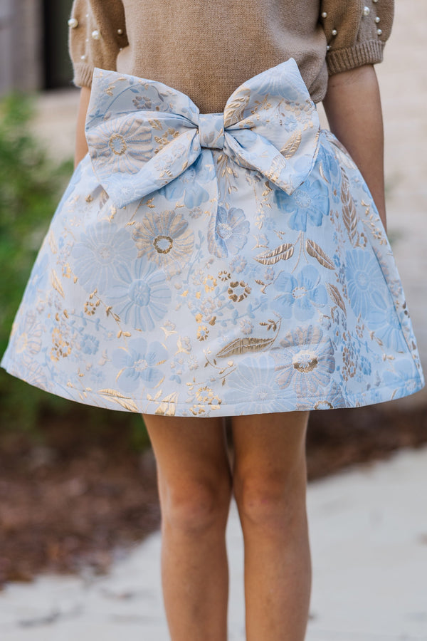 Girls: The Eliza Light Blue Brocade Skort