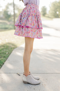 Girls: Sweet Dreams Pink Ditsy Floral Ruffled Skirt