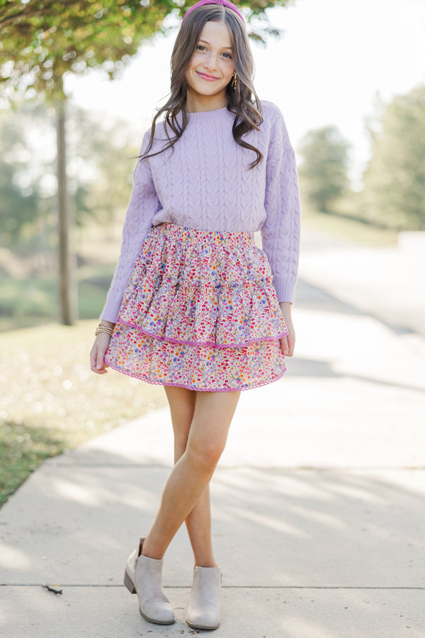 Girls: Sweet Dreams Pink Ditsy Floral Ruffled Skirt