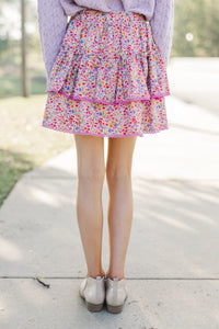 Girls: Sweet Dreams Pink Ditsy Floral Ruffled Skirt