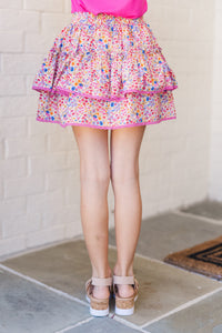 Girls: Sweet Dreams Pink Ditsy Floral Ruffled Skort