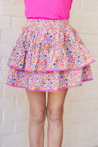 Girls: Sweet Dreams Pink Ditsy Floral Ruffled Skort