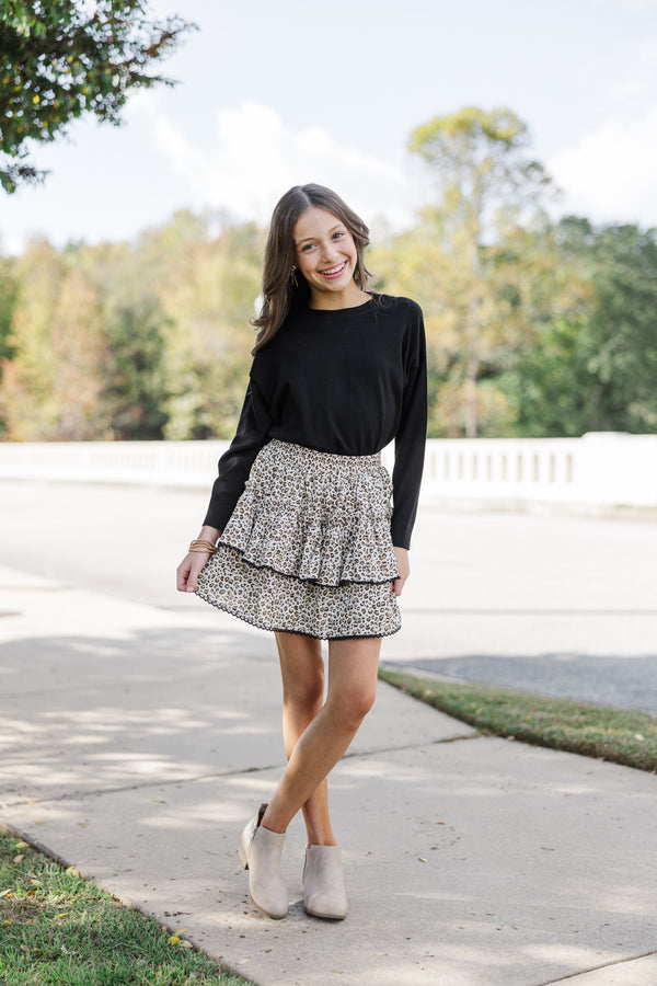 Girls: Sweet Dreams White Leopard Ruffled Skirt