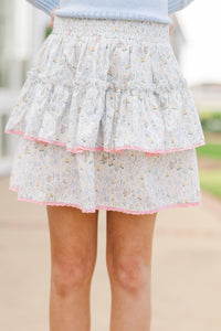 Girls: Sweet Dreams Light Blue Ditsy Floral Ruffled Skort