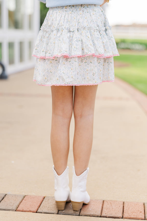 Girls: Sweet Dreams Light Blue Ditsy Floral Ruffled Skort