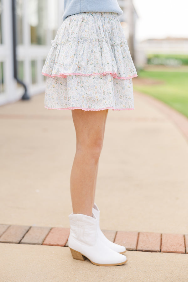 Girls: Sweet Dreams Light Blue Ditsy Floral Ruffled Skort