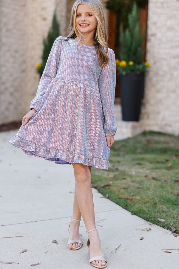 Girls: That Dazzling Glow Lavender Sequin Babydoll Dress, (7/8) - The Mint Julep Boutique