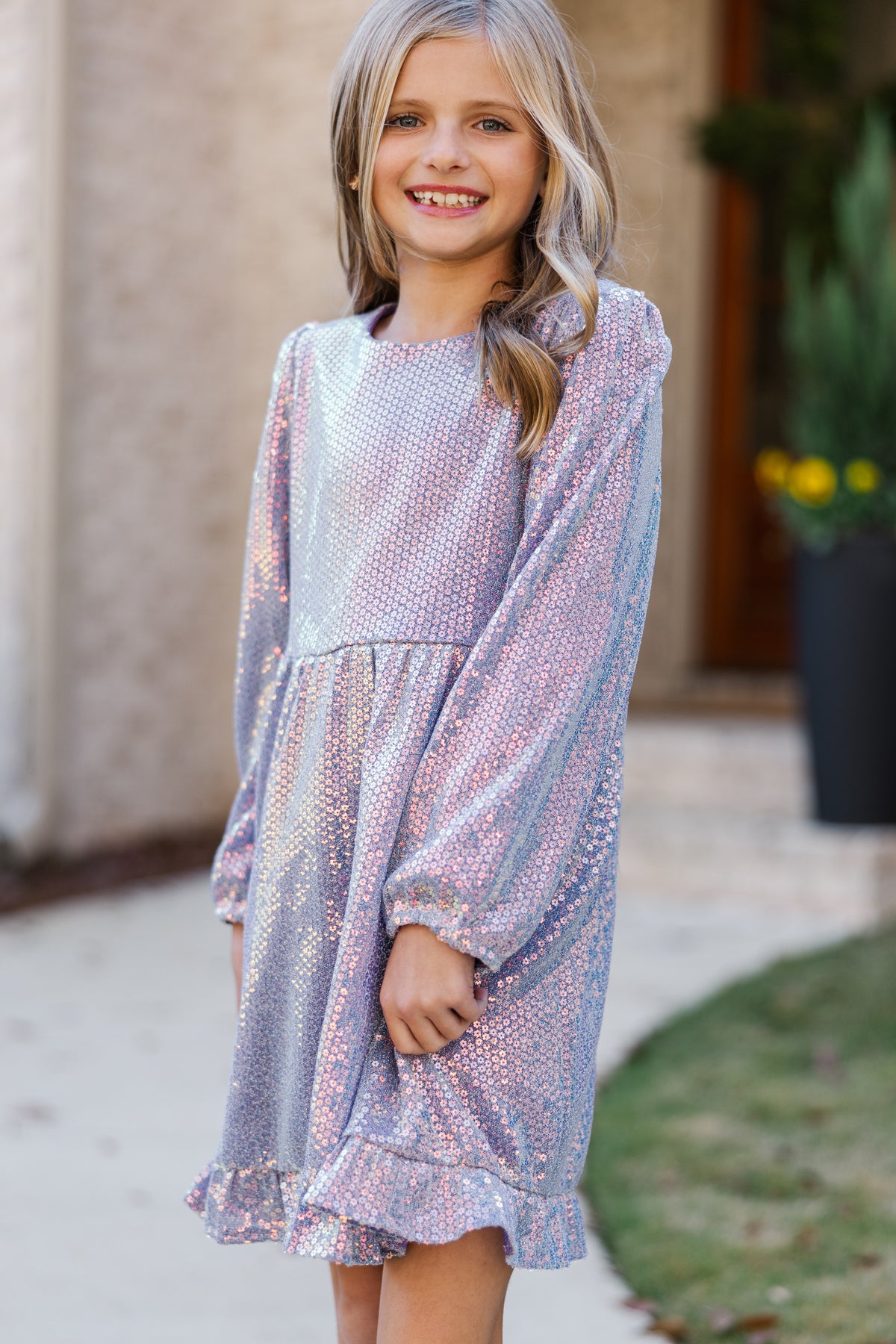 Girls: That Dazzling Glow Lavender Sequin Babydoll Dress – Shop the Mint