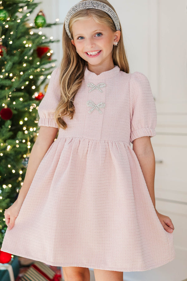 Girls: The Gwen Pink Embellished Tweed Dress