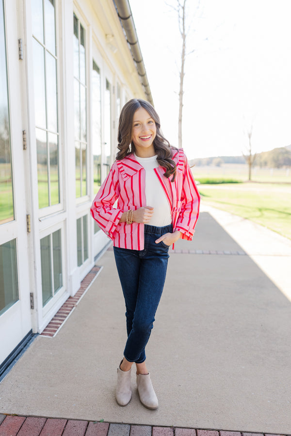 Girls: The Parker Pink Striped Blouse