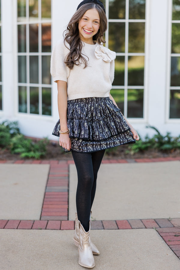 Girls: Sweet Dreams Black Bow Print Ruffled Skirt