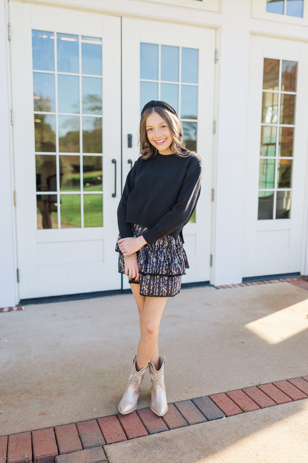 Girls: Sweet Dreams Black Bow Print Ruffled Skirt