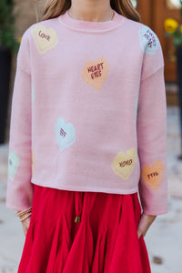 Girls: Candy Hearts Pink Sweater