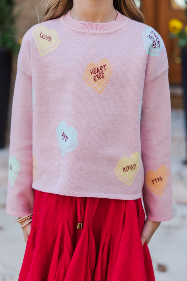 Girls: Candy Hearts Pink Sweater