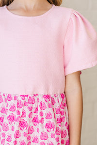 Girls: The Britt Pink Ditsy Floral Dress