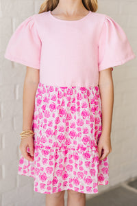 Girls: The Britt Pink Ditsy Floral Dress