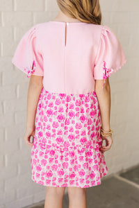 Girls: The Britt Pink Ditsy Floral Dress