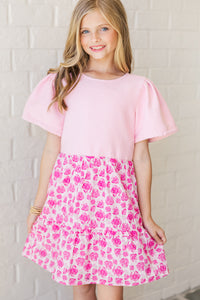 Girls: The Britt Pink Ditsy Floral Dress