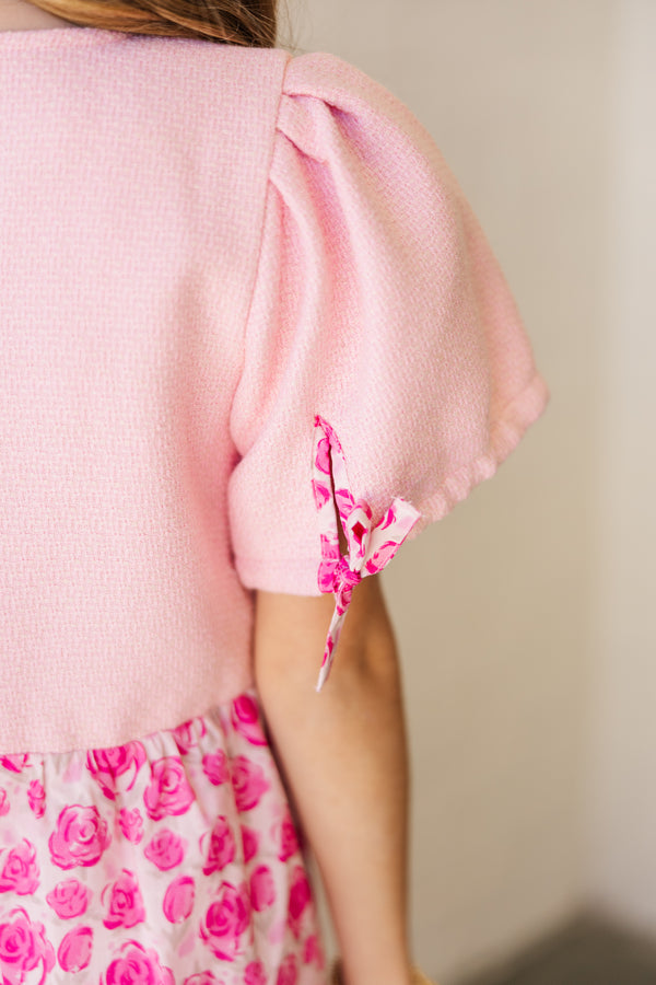 Girls: The Britt Pink Ditsy Floral Dress