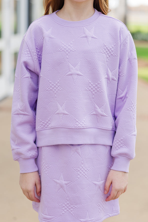 Girls: The Erin Lavender Purple Quilted Star Pullover Sweatshirt