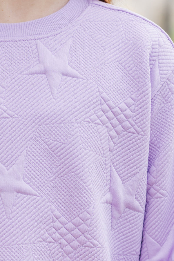 Girls: The Erin Lavender Purple Quilted Star Pullover Sweatshirt