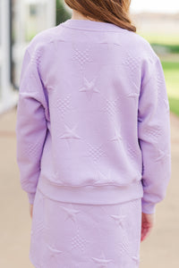 Girls: The Erin Lavender Purple Quilted Star Pullover Sweatshirt