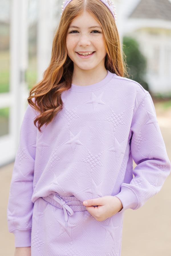 Girls: The Erin Lavender Purple Quilted Star Pullover Sweatshirt