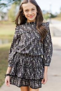 Girls: Sweet Dreams Black Bow Print Ruffled Skirt